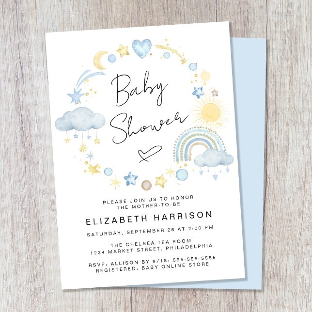 Boho Rainbow Watercolor Baby Boy Shower Invitation (Creator Uploaded)