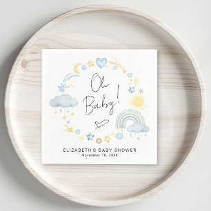 Boho Rainbow Watercolor Baby Boy Shower Napkin