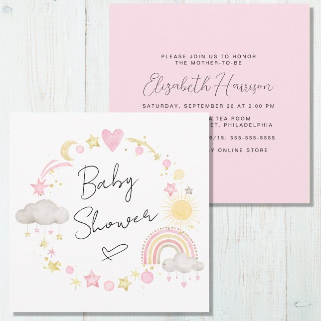 Boho Rainbow Watercolor Baby Girl Shower Invitation (Creator Uploaded)