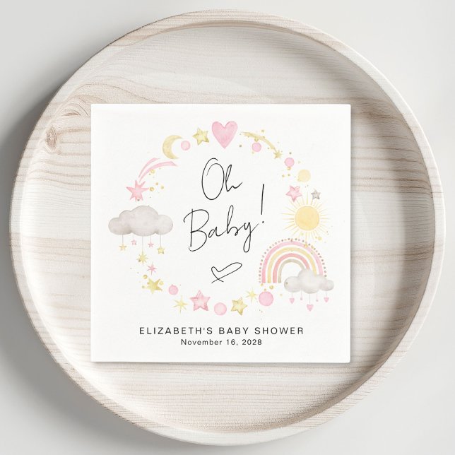 Boho Rainbow Watercolor Baby Girl Shower Napkin (Creator Uploaded)