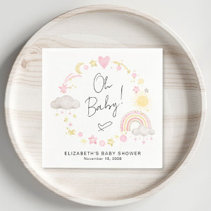 Boho Rainbow Watercolor Baby Girl Shower Napkin