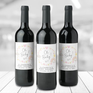 Boho Rainbow Watercolor Baby Girl Shower Wine Label