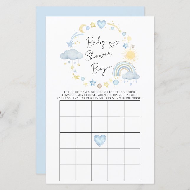 Boho Rainbow Watercolor Baby Shower Bingo Game (Front/Back)