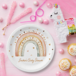 Boho Rainbow Watercolor Baby Shower Paper Plate