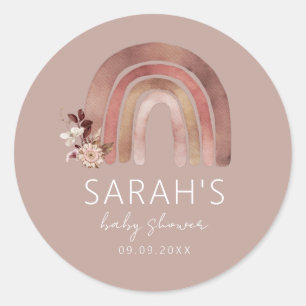 Boho Rainbow Watercolor Baby Shower Round Stickers
