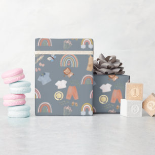 boho rainbow watercolor baby shower   wrapping paper