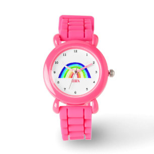 Boho Rainbow Watercolor Cute Girls Pink Kids Watch