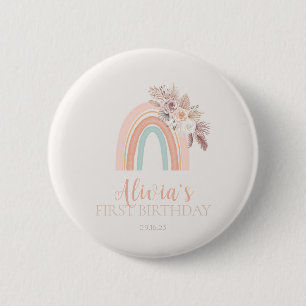 Boho Rainbow Watercolor First Birthday 6 Cm Round Badge
