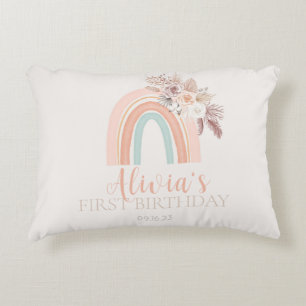 Boho Rainbow Watercolor First Birthday Decorative Cushion