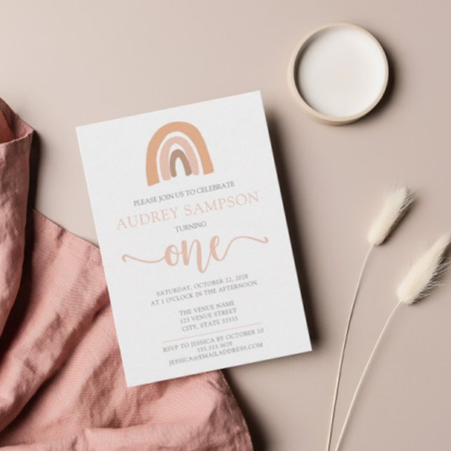 Boho Rainbow Watercolor Girl First Birthday Invitation (Creator Uploaded)