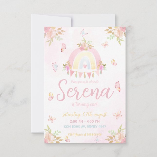 Boho Rainbow Watercolor Invitation (Front)