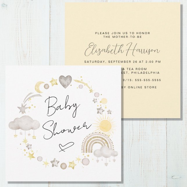 Boho Rainbow Watercolor Yellow Baby Shower Invitation (Creator Uploaded)