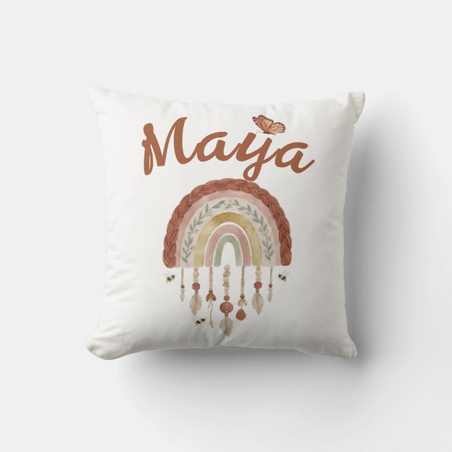 Boho Rainbow & Whimsical Bee Pattern Nursery Curta Cushion (Front)
