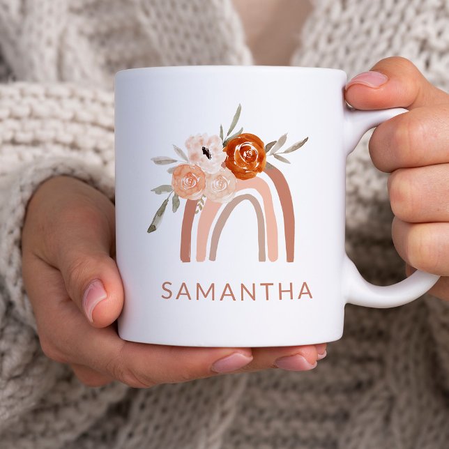 Boho Rainbow with Flowers | Neutral Colour Coffee Mug (Creator Uploaded)