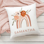 Boho Rainbow with Flowers | Neutral Colour Cushion<br><div class="desc">This trendy and stylish pillow features a boho rainbow,  made up of various neutral tones and a bouquet of orange and peach coloured flowers. Add your name to personalise.</div>