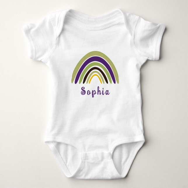 Boho Rainbow with Personalised Name in Green Baby Bodysuit (Front)