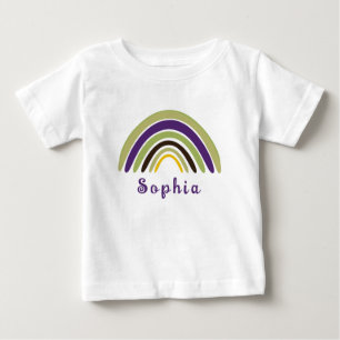 Boho Rainbow with Personalised Name in Green Baby T-Shirt