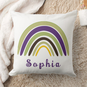 Boho Rainbow with Personalised Name in Green Cushion