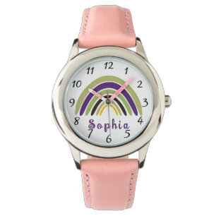 Boho Rainbow with Personalised Name in Green  Watch