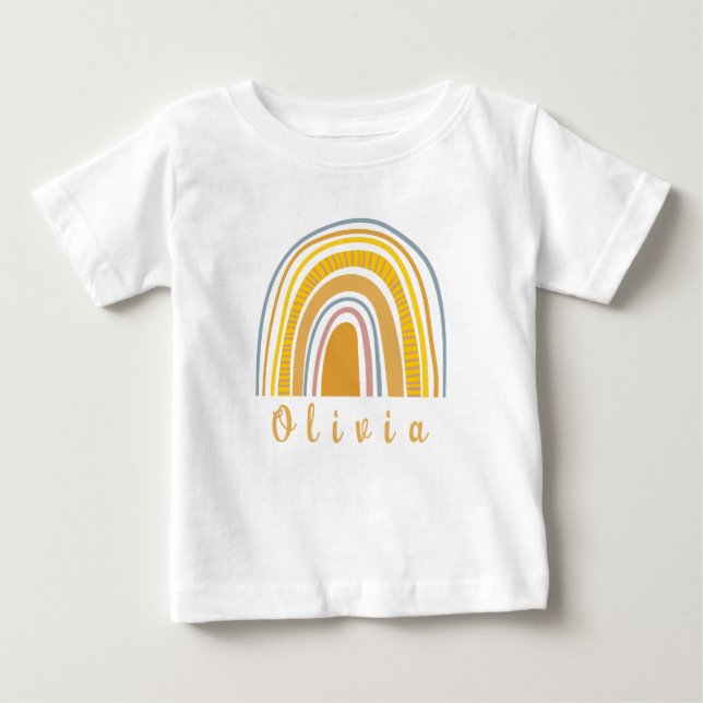 Boho Rainbow with Personalised Name Whimsical  Baby T-Shirt (Front)