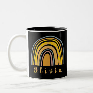 Boho Rainbow with Personalised Name Whimsical  Two-Tone Coffee Mug