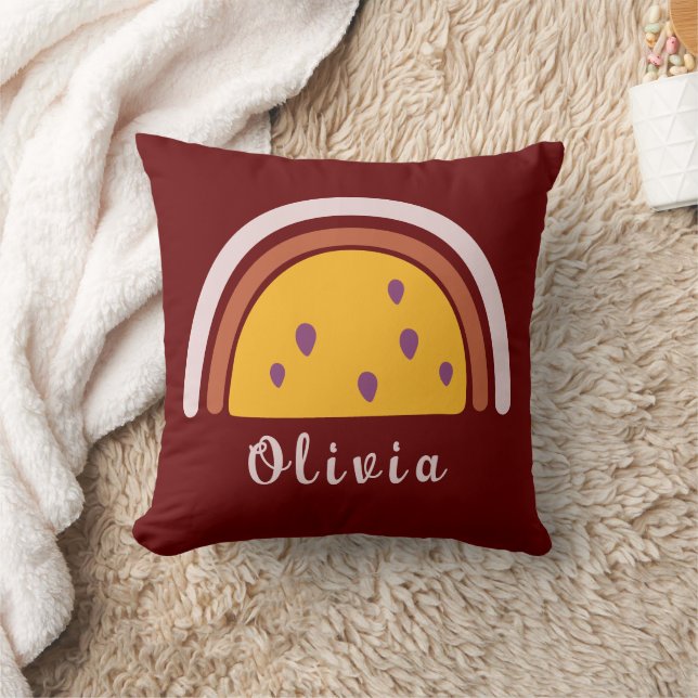 Boho Rainbow with Personalised Name Yellow Cushion (Blanket)
