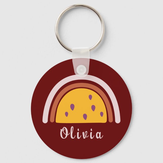 Boho Rainbow with Personalised Name Yellow Key Ring (Front)