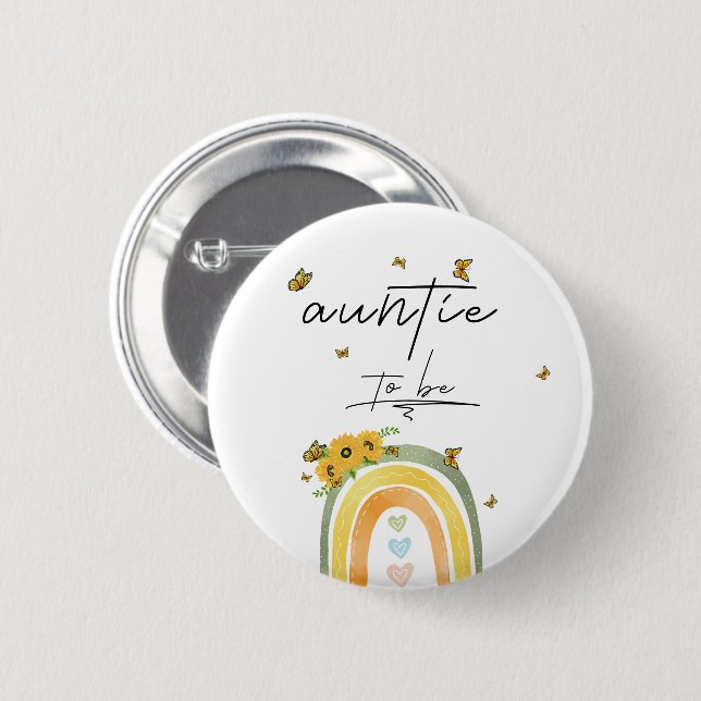 Boho Rainbow With Sunflowers Auntie-to-be Button (Front & Back)