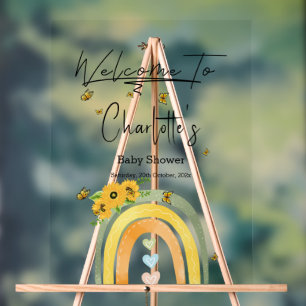Boho Rainbow With Sunflowers Baby Shower Welcome Acrylic Sign