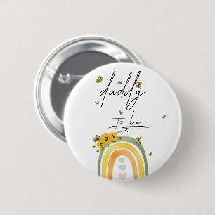 Boho Rainbow With Sunflowers Daddy-to-be Button