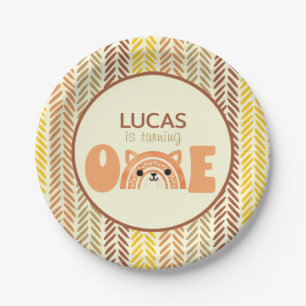 Boho Rainbow Woodland Fox First Birthday Paper Plate
