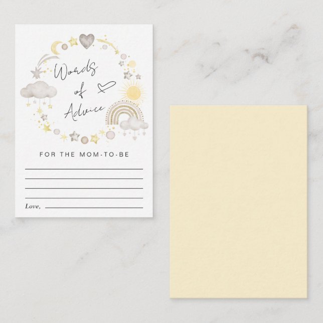 Boho Rainbow Words Of Advice Baby Shower Enclosure Card (Front/Back)