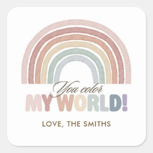Boho Rainbow You Color My World Valentine Square Sticker