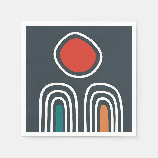 Boho rainbows and red sun in blue sky napkin (Front)
