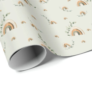 Boho rainbows eucalyptus nursery baby shower wrapping paper