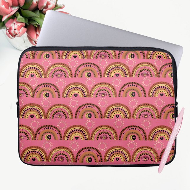 Boho Rainbows Mystical Eye Pink Gold Design Laptop Sleeve (Creator Uploaded)