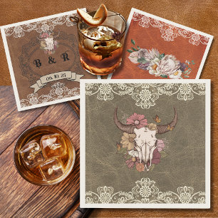 Boho Ranch Floral Bull Skull Paper Cocktail Napkin