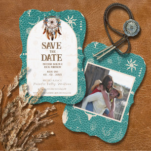Boho Ranch Wedding Turquoise Photo Save the Date Invitation