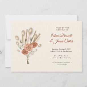 Boho Ranunculus and Dried Grasses Wedding Invite