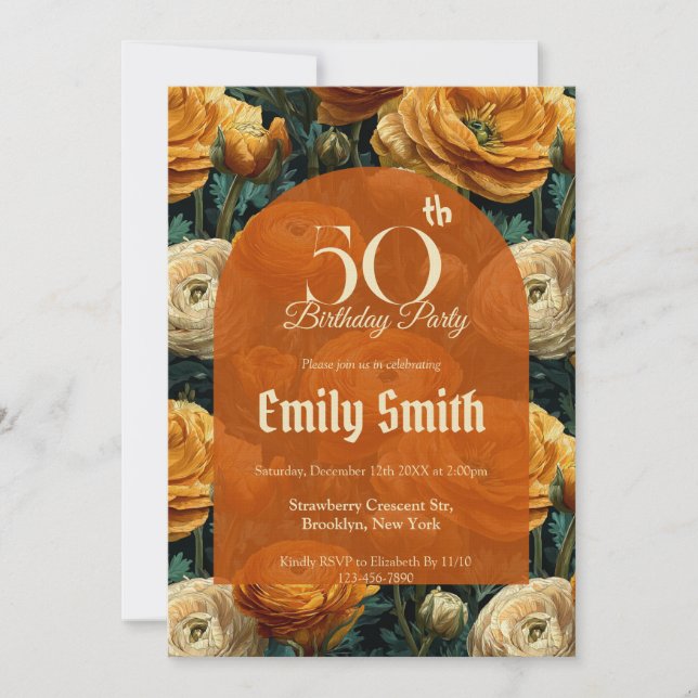 Boho Ranunculus Charm Wife’S Birthday Invitation (Front)