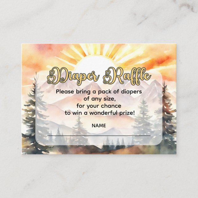 Boho Ray of Sunshine Mountains Diaper Raffle Enclosure Card (Front)