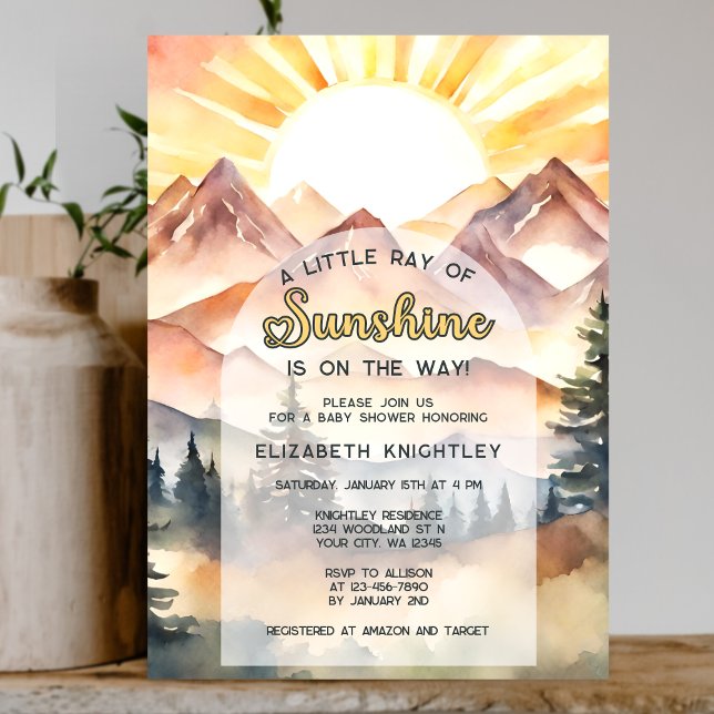Boho Ray of Sunshine Nature Mountains Baby Shower Invitation (Creator Uploaded)