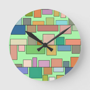 Boho Rectangles Round Clock