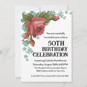 Boho Red and Green 50th Birthday Party Invitation