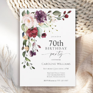 Boho Red and Purple Floral 70th Birthday Party Invitation
