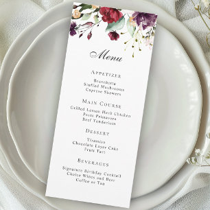 Boho Red and Purple Floral Birthday Dinner Menu