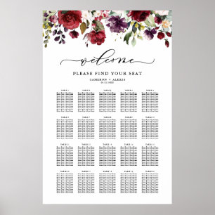 Boho Red and Purple Floral Wedding Seating Chart