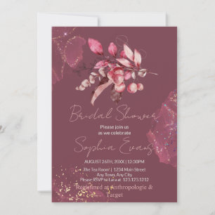 Boho Red Berries & Greenery Burgundy Bridal Shower Invitation
