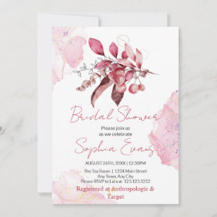 Boho Red Berries & Greenery White Bridal Shower Invitation
