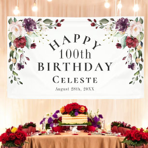 Boho Red Blush and Purple 100th Birthday Party Banner